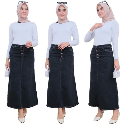 Rok Levis Span Panjang Wanita Dewasa Rok Sepan Maxi Jeans Stretch Karet