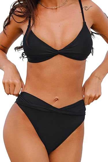 Black Women S Twist Front Triangle Bikini Swimsuit Piece Cheeky With