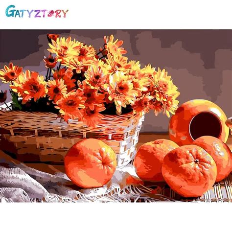 GATYZTORY 숫자로 색칠 데이지 과일 키트 DIY 유화 캔버스에 숫자 꽃 그리기 핸드 페인트 홈 장식 AliExpress