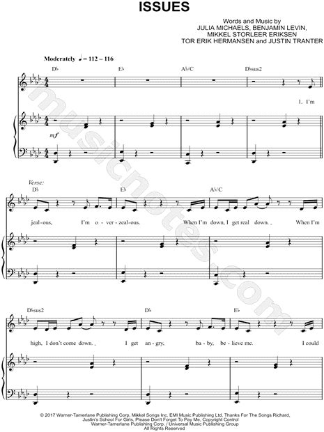 Julia Michaels Issues Sheet Music In Ab Major Transposable