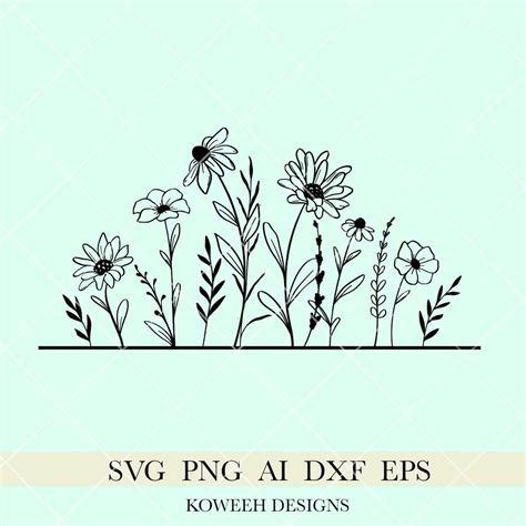 Wildflower Border Svg Floral Svg Wildflowers Svg Floral Etsy