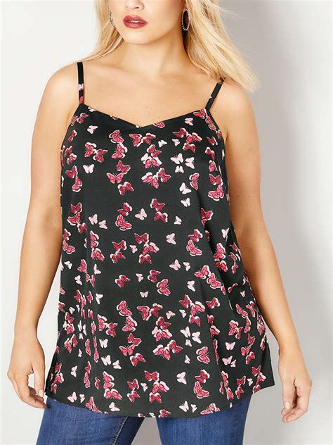 Curve Yours Black Butterfly Print Woven Cami Top Plus Size 16 To