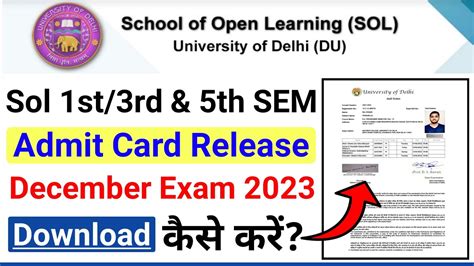 DU Sol 1st 3rd 5th Semester Admit Card Release December 2023 How To