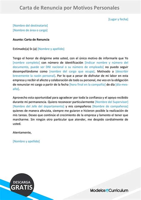 Carta de renuncia por motivos personales cómo redactarla adecuadamente