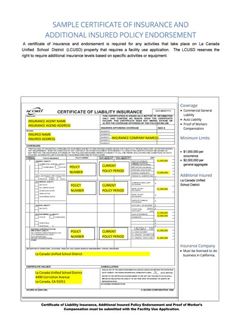 Certificate Of Insurance Additional Insured Sample Fill And Sign Printable Template Online