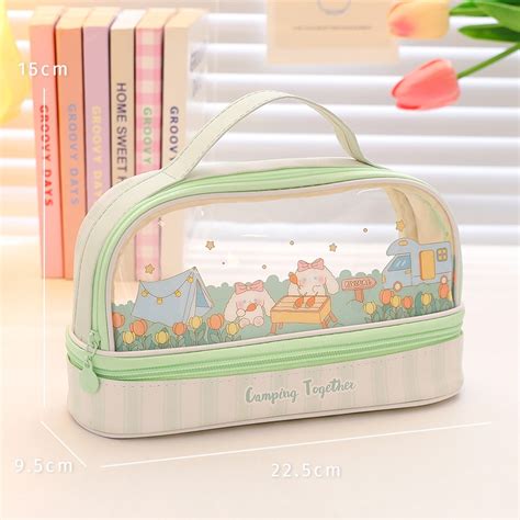 Jual Kawaii Pencil Case Double Layer Large Capacity Pen Bag Cartoon