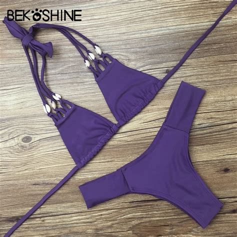 Aliexpress Buy BEKOSHINE Solid Shell Bikini Bandage Bikini Set