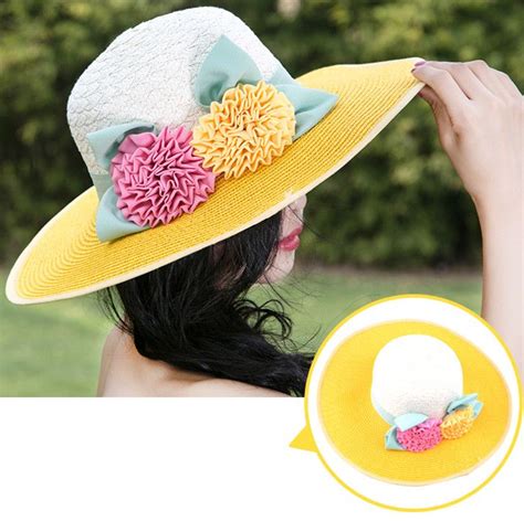 Red Wide Brimmed Sun Hat Flower Decoration For Womens Summer Hat Summer Hats For Women Wide