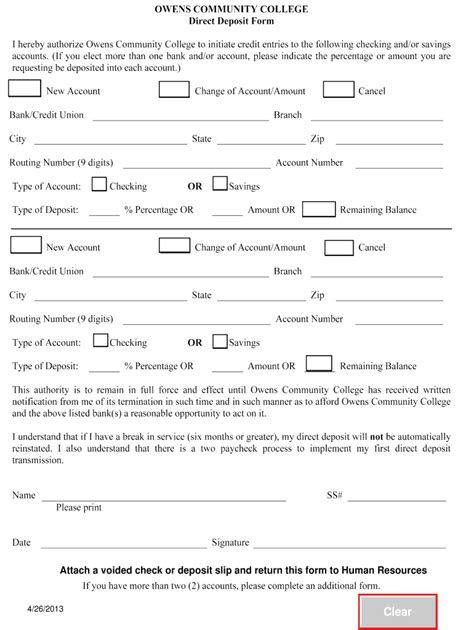 Fillable Online Owens Attach A Voided Check Or Deposit Slip And Return