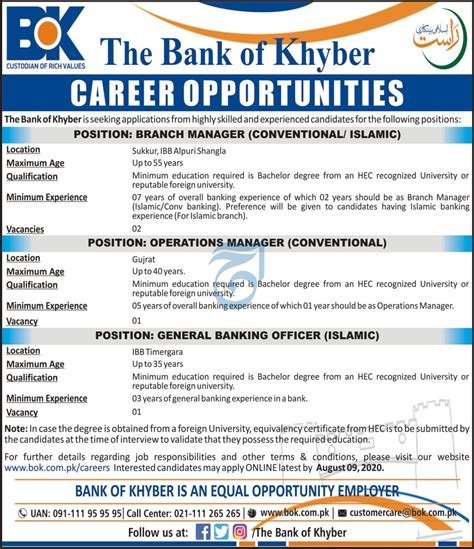 The Bank Of Khyber Bok Jobs Job Advertisement Pakistan