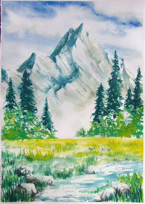 Watercolor Mountain Landscape