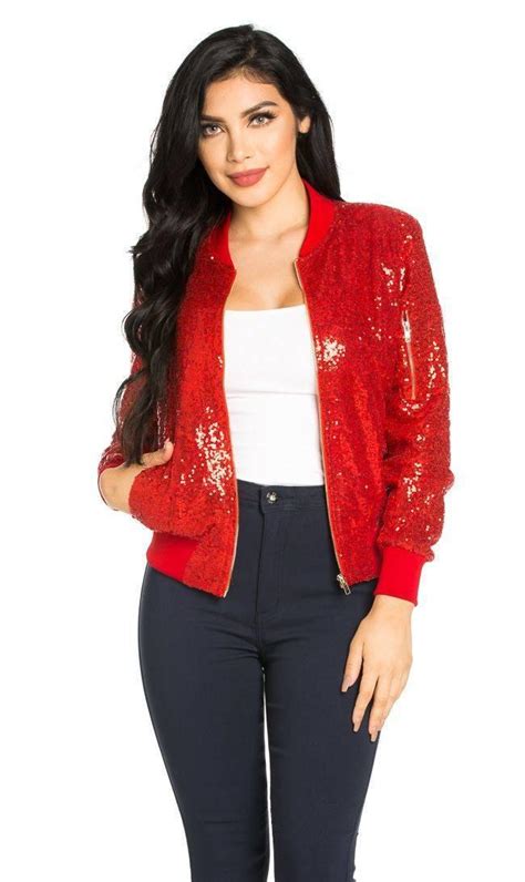 All Over Sequin Bomber Jacket In Red