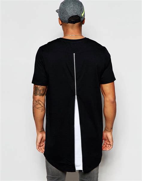 Asos Super Longline T Shirt With Contrast Pocket And Insert Back At