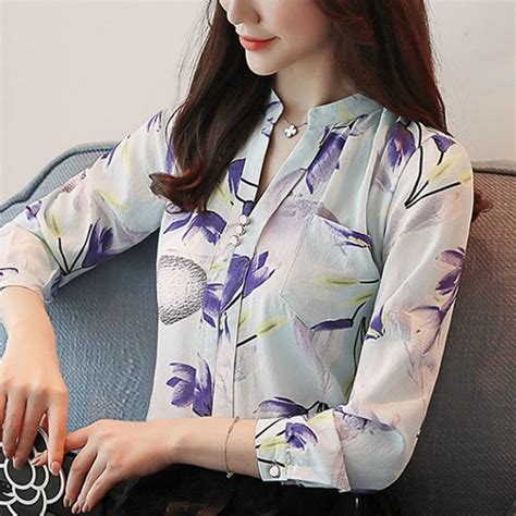 Blusas Mujer De Moda 2022 Floral Impressão Chiffon Blusa Das Mulheres Topos E Blusas De Manga