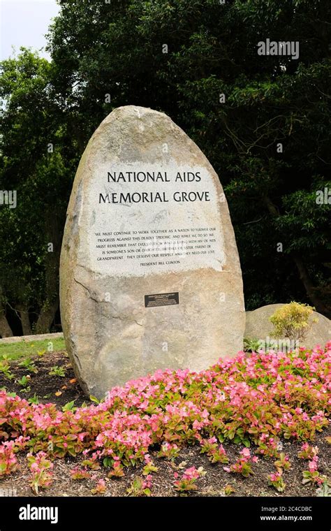 Engraved Stone At The Entrance Sign To The National Aids Memorial Grove