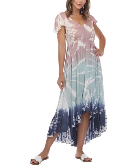 Raviya Tie Dyed Flutter Sleeve High Low Cover Up Dress Macys