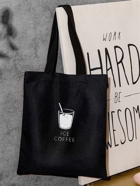 Letter Graphic Shopper Bag Canvas Shopper Bag Shopper Bag Black