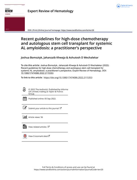 Pdf Recent Guidelines For High Dose Chemotherapy And Autologous Stem Cell Transplant For