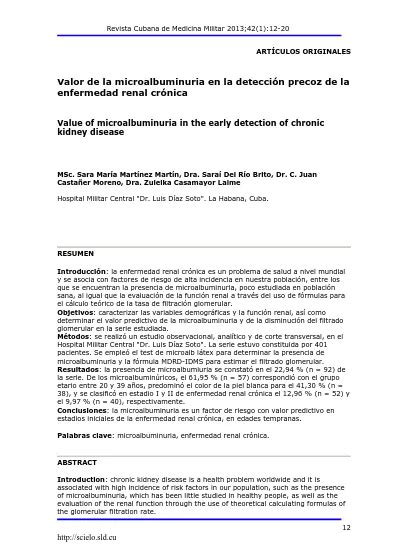 Valor De La Microalbuminuria En La Deteccin Precoz De La Enfermedad