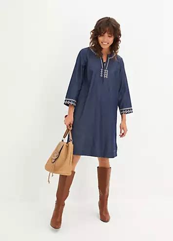 Bonprix A Line Embroidered Denim Dress Curvissa