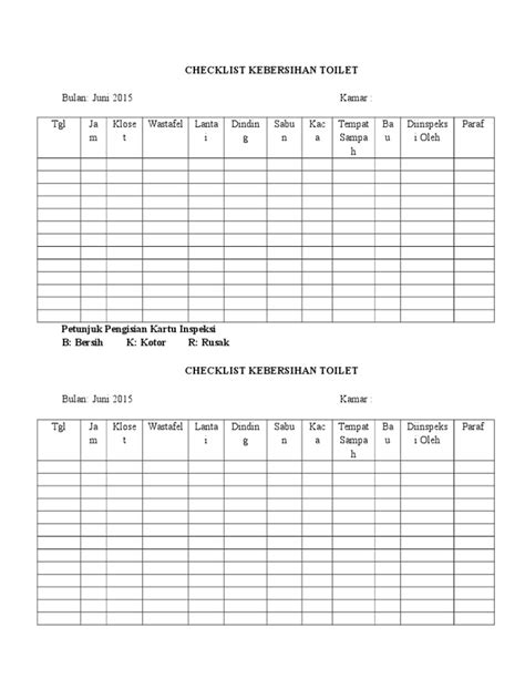 Form Kebersihan Toilet Ruang Ilmu