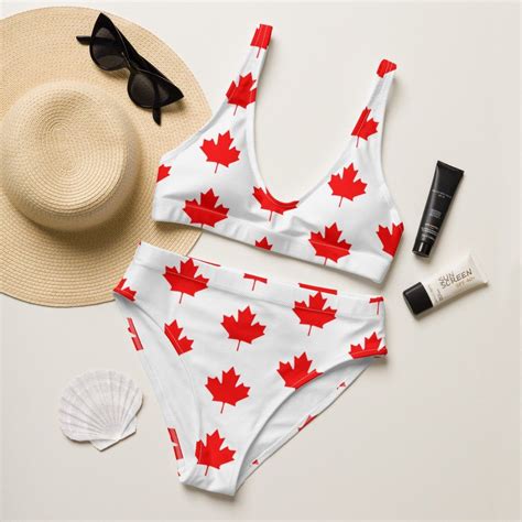 Canada Maple Leaf High Waisted Bikini Red Bikini White Etsy Canada