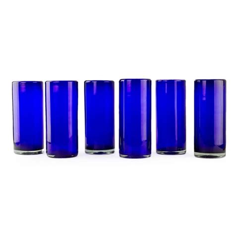 Novica Artisan Handblown Recycled Glass Highball Blue Cocktail Drinkware Mexican Tableware Pure