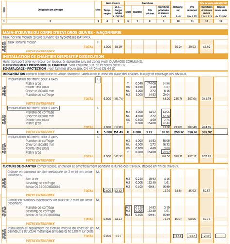 Bordereau 2024 bordereau de prix du BTP bâtiment