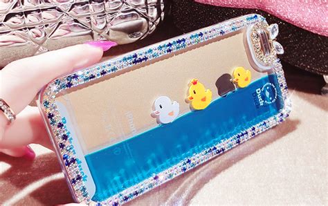 Phone Case Cute Duck Crown Bling Sparkle Glitter Stars Liquid Quicksand