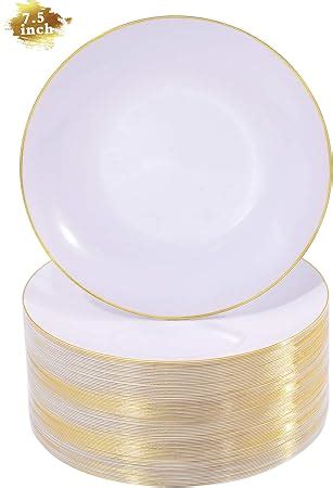 Amazon Nervure 100Pieces White With Gold Rim Plastic Plates 7