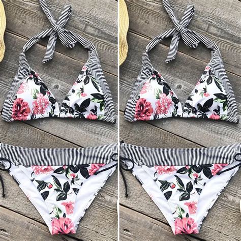 Sexy Frauen Floral Bikini Set Push Up Gepolsterter Bh Badeanzug