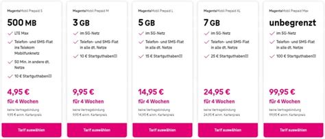 Telekom Prepaid Tarife Bis Zu 7 GB LTE 5G