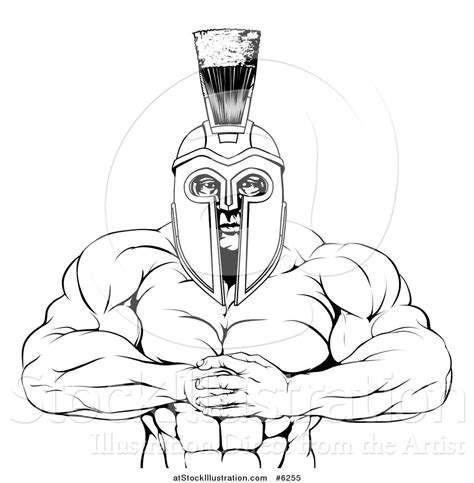 Vector Illustration Of A Black And White Tough Muscular Spartan Warrior