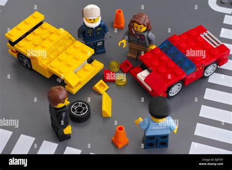 Tambov, Russian Federation - March 15, 2015 Lego car accident scene ...