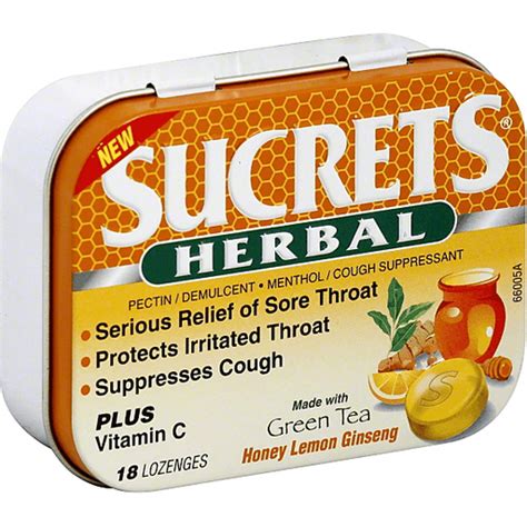 Sucrets Herbal Cough Suppressant Lozenges Honey Lemon Ginseng