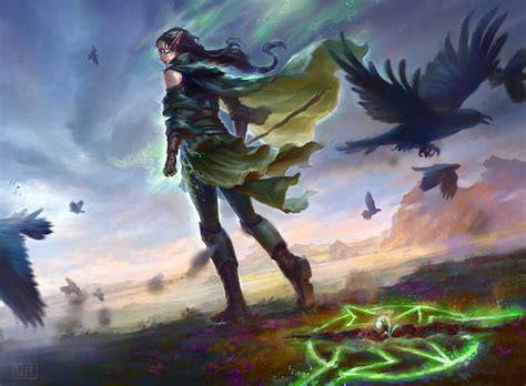 Hd Wallpaper Fantasy Sorceress Crow Elf Girl Long Hair Magic