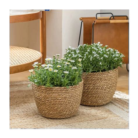 Jute Garden Planter Basket Rattan Round Basket Storage Planters Natural