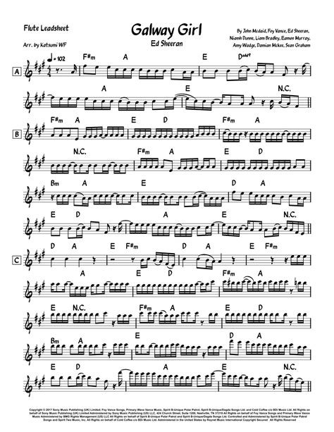 Galway Girl Arr Katsumi Wf Sheet Music Ed Sheeran Flute Solo