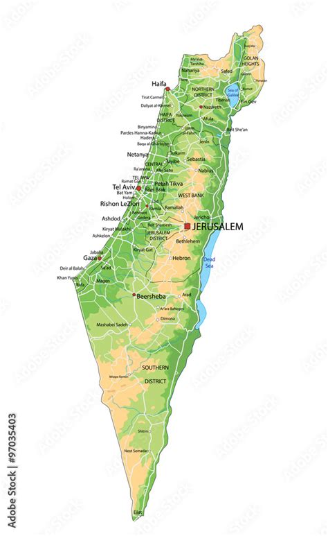 High detailed Israel physical map with labeling. Stock Vector | Adobe Stock