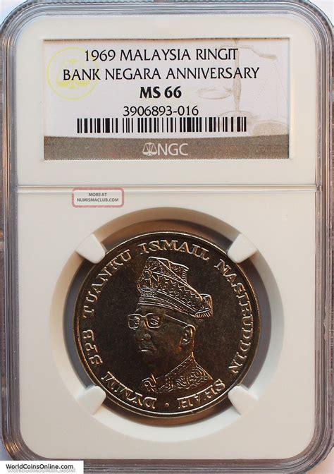 Malaysia 1969 Ringgit Ngc Ms 66 Bank Negara 10 Th Anniversary