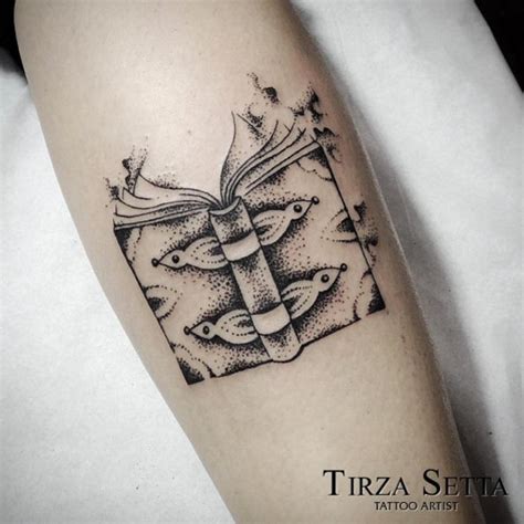 Original design black and white open book tattoo by Tirza Setta - Tattooimages.biz