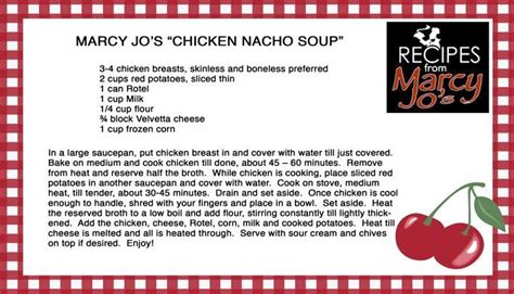 Marcy Jo Recipe Chicken Nacho Soup Yummy Great Site For Home Cookin Recipe Main Dish S