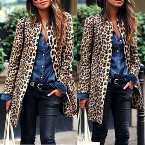 Women Fashion Leopard Sexy Winter Warm New Wind Coat Long Sleeve