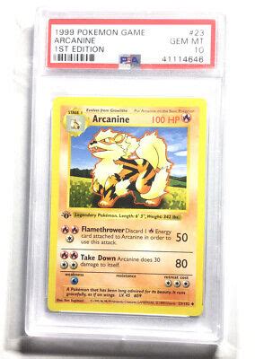 PSA 10 GEM MINT Arcanine 23 102 1ST EDITION Base Set SHADOWLESS Pokemon