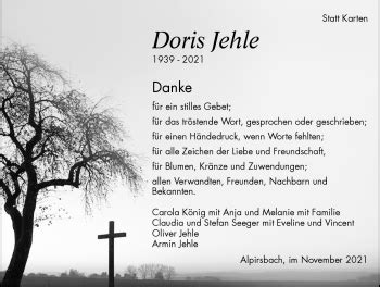 Traueranzeigen Von Doris Jehle Schwarzw Lder Bote Trauer