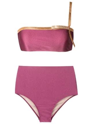 Adriana Degreas Metallic Bow Bandeau Bikini Purple FARFETCH UK
