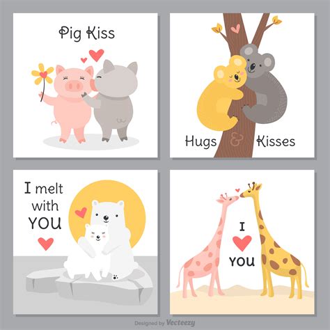 Funny And Cute Creatures In Love Cards Vector 174835 Vector Art at Vecteezy