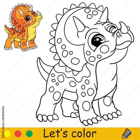 Cartoon Cute Dinosaur Triceratops Coloring Book Page Vector Stock Vector Adobe Stock