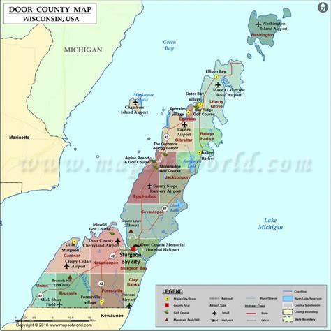 Door County Map With Towns Map Of Canada