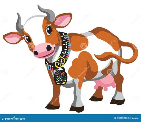 Cartoon Brown Spotted Cow With Bell | CartoonDealer.com #132632473